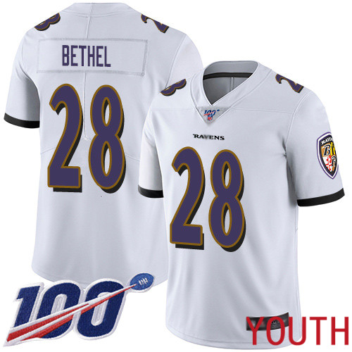 Baltimore Ravens Limited White Youth Justin Bethel Road Jersey NFL Football #28 100th Season Vapor Untouchable->youth nfl jersey->Youth Jersey